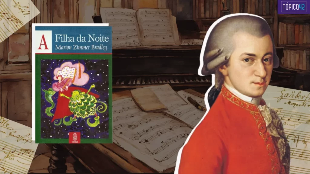Capa do livro A Filha da Noite com um ilustração de Mozart