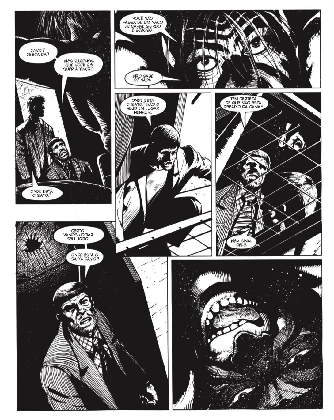 Cena sombria de interrogatório em HQ O Aranha destaca clima de suspense e violência