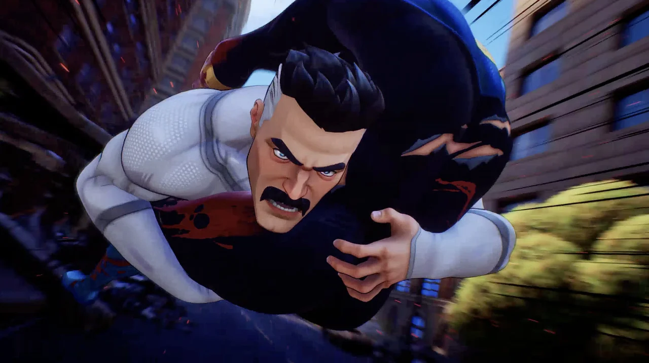 Omni-Man aplica golpe aéreo violento em Invencível durante combate em Invincible VS