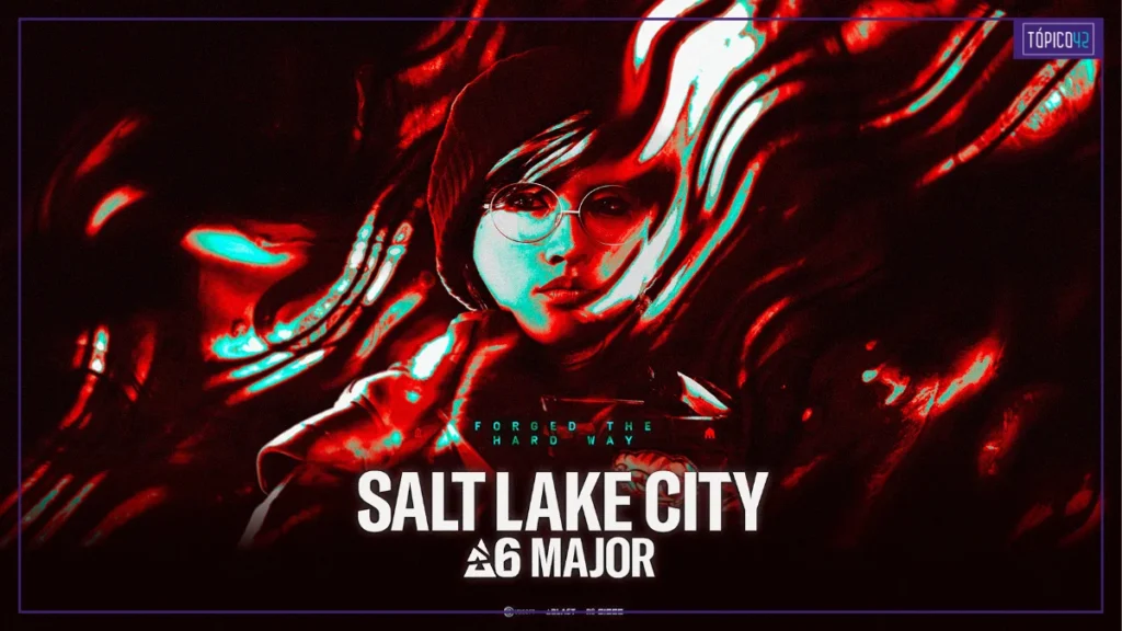 Arte oficial do Major de Salt Lake City de Rainbow Six Siege com visual vermelho e personagem central