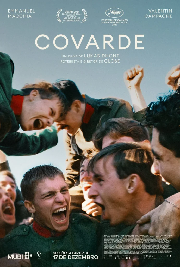Pôster oficial de Covarde, filme de Lukas Dhont estrelado por Emmanuel Macchia e Valentin Campagne.