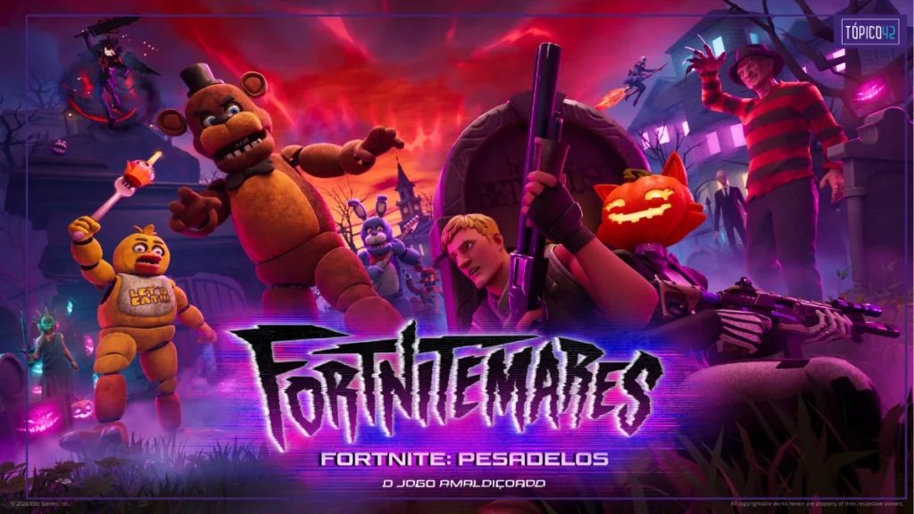 Arte de Fortnitemares 2026, evento de Halloween do Fortnite com personagens de terror